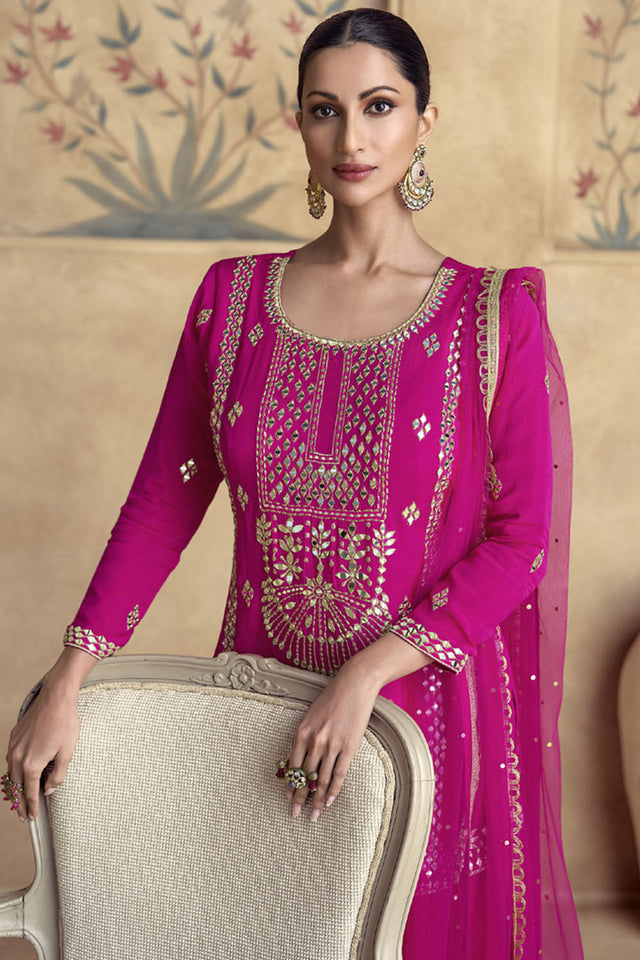 Pink Sequin with Embroidered Silk Sharara Suit Set