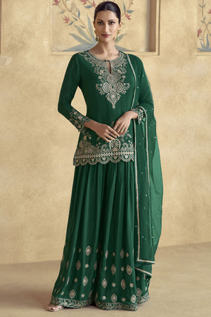 Green Sequin with Embroidered Silk Sharara Suit Set
