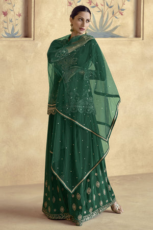 Green Sequin with Embroidered Silk Sharara Suit Set