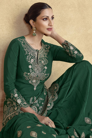 Green Sequin with Embroidered Silk Sharara Suit Set