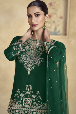 Green Sequin with Embroidered Silk Sharara Suit Set