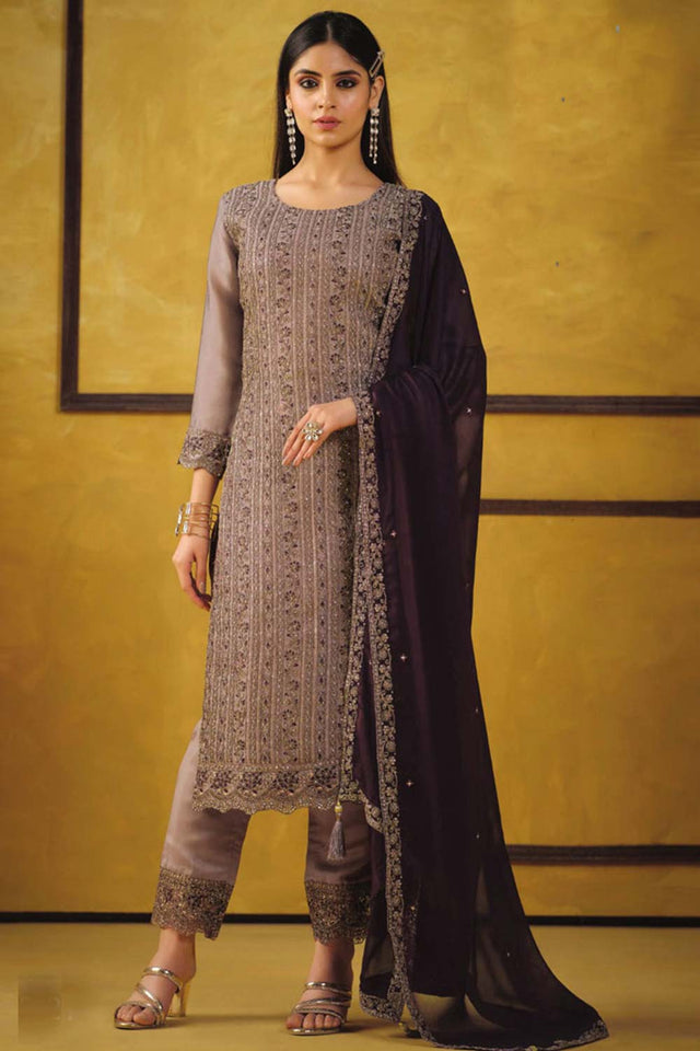 Onion Pink Silk Embroidered Round Neck Sharara Suit Set (vega alina-5421)