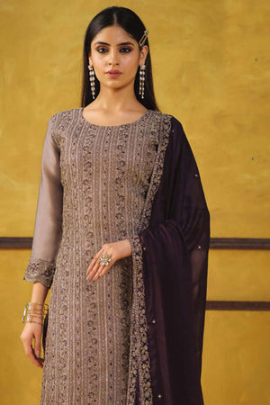 Onion Pink Silk Embroidered Round Neck Sharara Suit Set (vega alina-5421)
