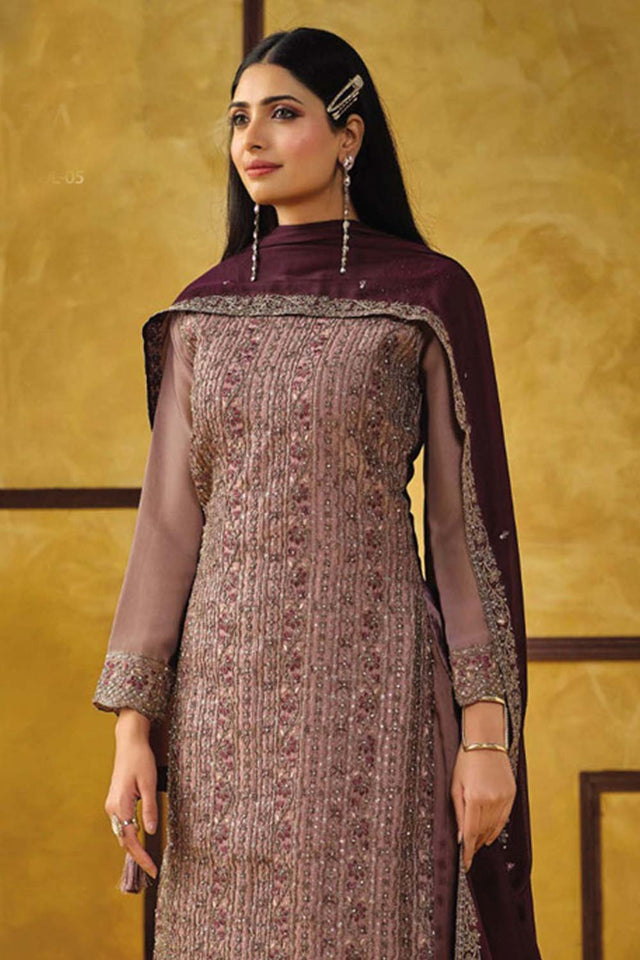 Onion Pink Silk Embroidered Round Neck Sharara Suit Set (vega alina-5425)