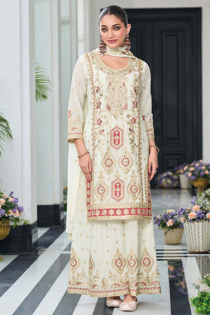 White Sequin with Embroidered Art Silk Pakistani Suit Set