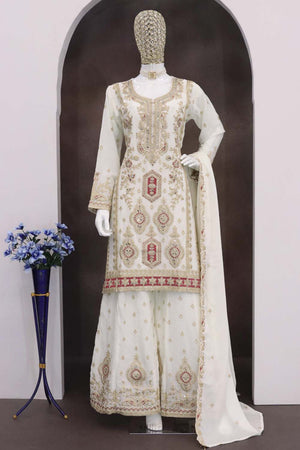 White Sequin with Embroidered Art Silk Pakistani Suit Set
