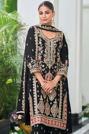 Black Sequin with Embroidered Art Silk Pakistani Suit Set