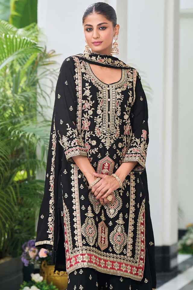 Black Sequin with Embroidered Art Silk Pakistani Suit Set