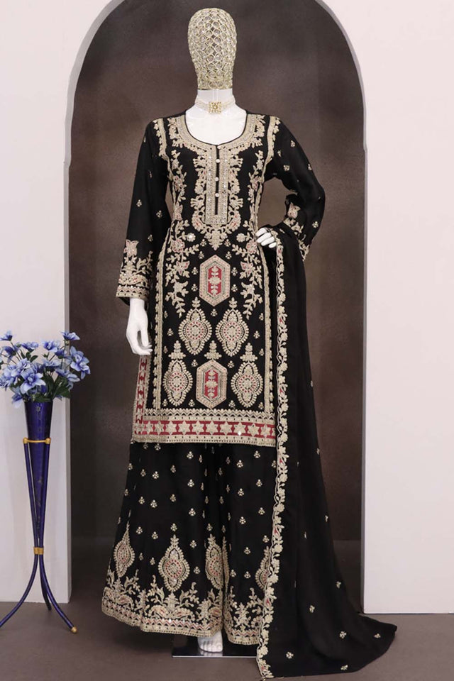 Black Sequin with Embroidered Art Silk Pakistani Suit Set