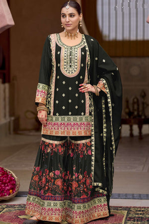 Black Embroidered Art Silk Sharara Suit Set (vega eba rang2-1841)
