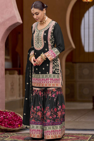 Black Embroidered Art Silk Sharara Suit Set (vega eba rang2-1841)