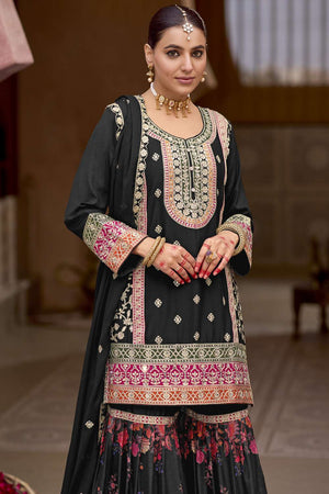 Black Embroidered Art Silk Sharara Suit Set (vega eba rang2-1841)