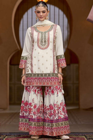 White Embroidered Art Silk Sharara Suit Set (vega eba rang2-1842)