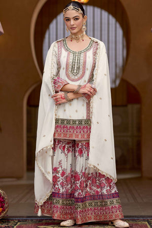 White Embroidered Art Silk Sharara Suit Set (vega eba rang2-1842)