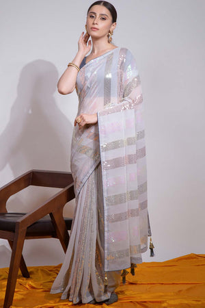 Off White Silk Embroidered  Saree (vega f -7003-B)