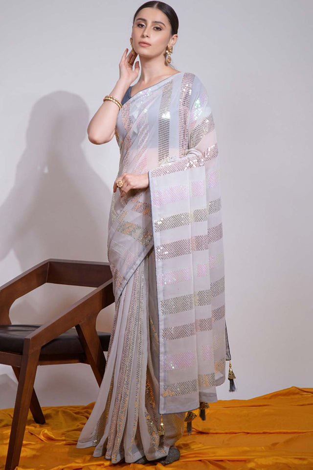 Off White Silk Embroidered  Saree (vega f -7003-B)