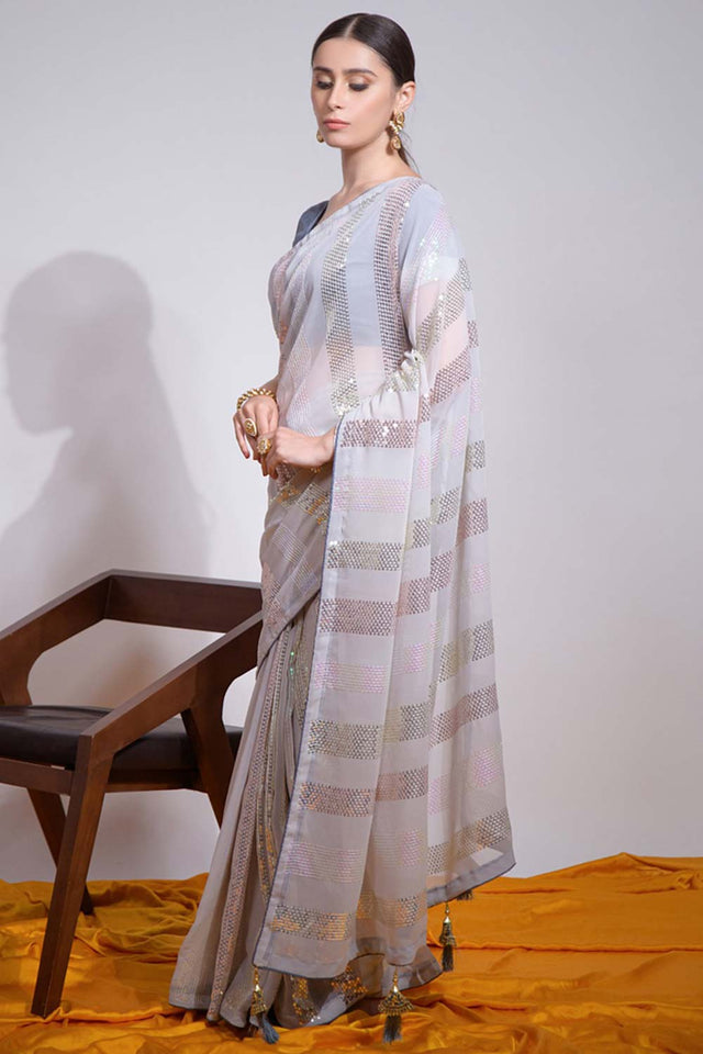 Off White Silk Embroidered  Saree (vega f -7003-B)
