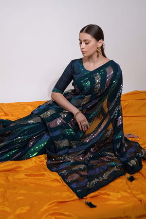 Teal Silk Embroidered  Saree (vega f -7003-C)