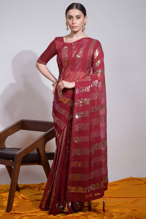 Maroon Silk Embroidered  Saree (vega f -7003-D)