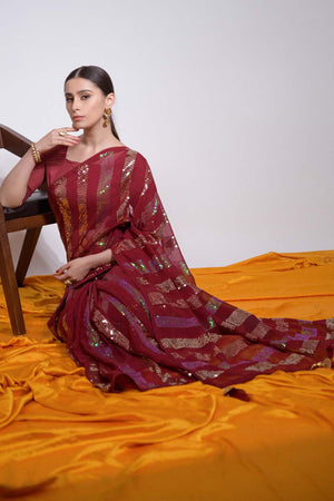 Maroon Silk Embroidered  Saree (vega f -7003-D)