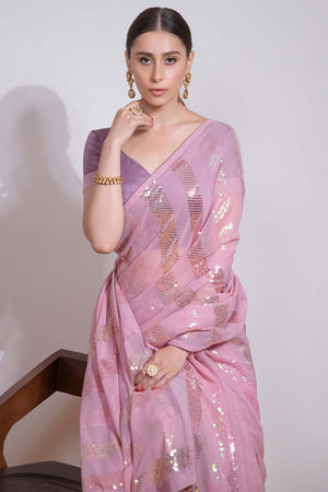 Baby Pink Silk Embroidered  Saree (vega f -7003-E)