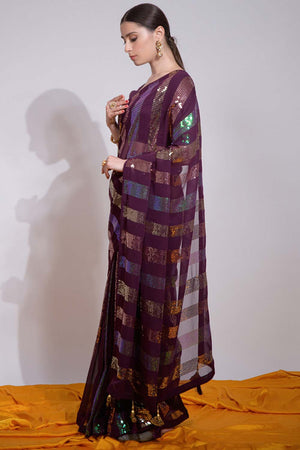 Wine Silk Embroidered  Saree (vega f -7003-F)