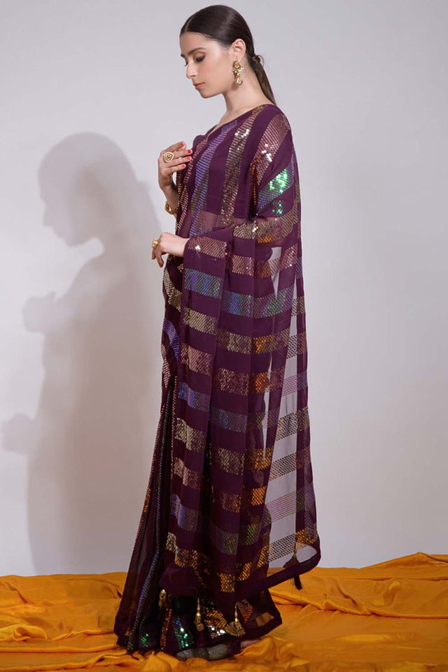 Wine Silk Embroidered  Saree (vega f -7003-F)