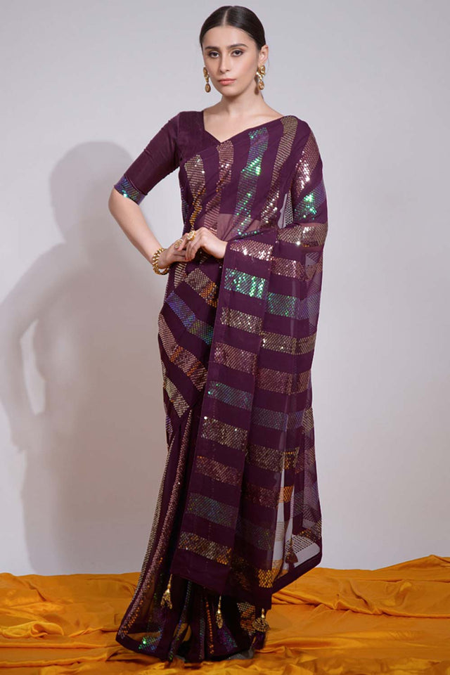 Wine Silk Embroidered  Saree (vega f -7003-F)