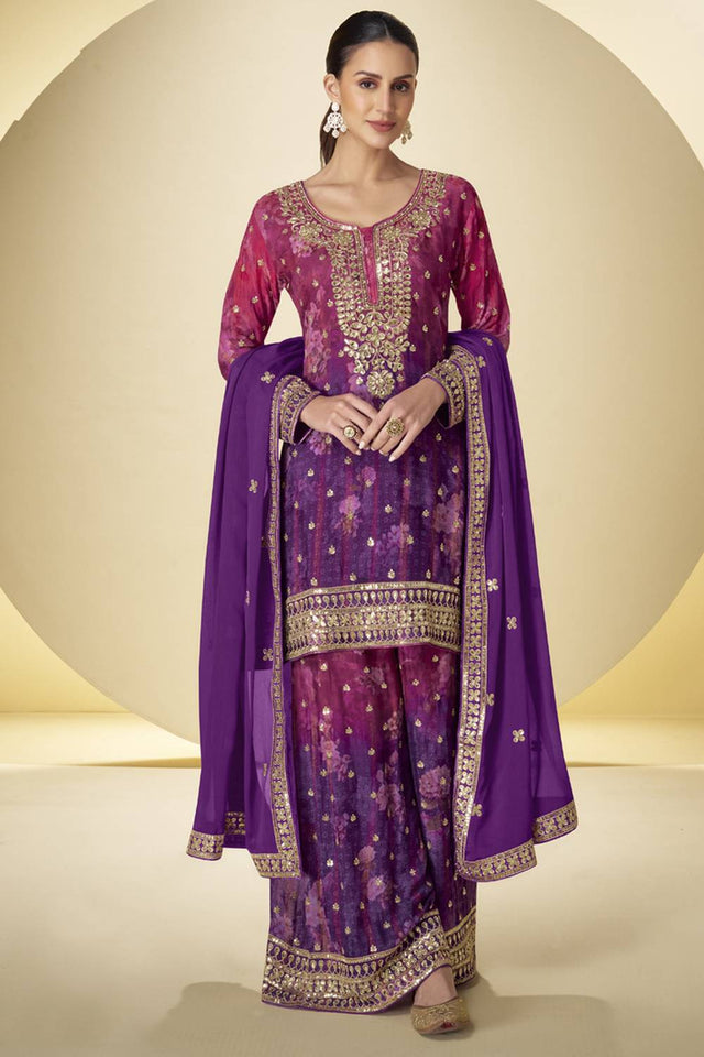 Violet Floral Embroidered Art Silk Sharara Suit Set (vega gulkayra kanika-7598)