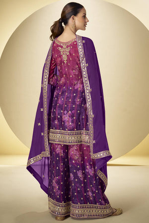 Violet Floral Embroidered Art Silk Sharara Suit Set (vega gulkayra kanika-7598)