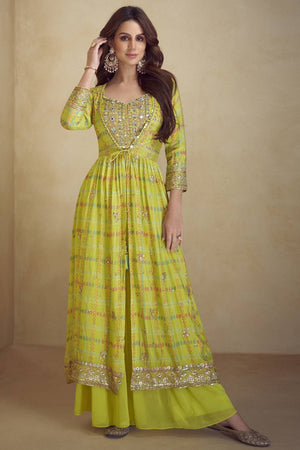 Yellow Mirror Sequin Art Silk Co-Ord Set (vega gulkayra kiera-7505-b)