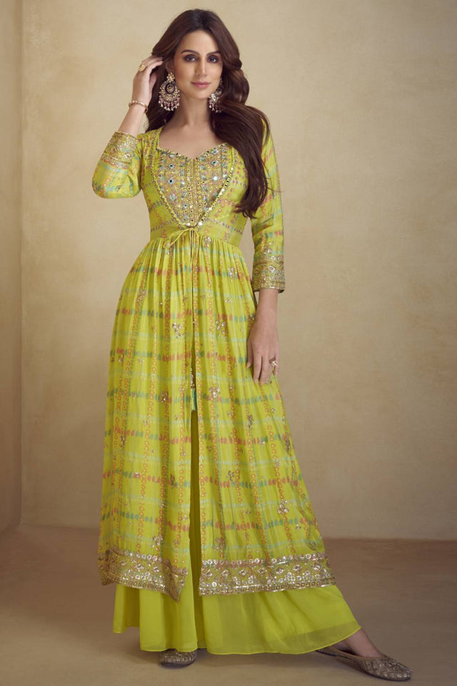 Yellow Mirror Sequin Art Silk Co-Ord Set (vega gulkayra kiera-7505-b)