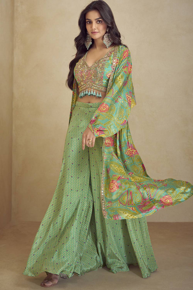 Sea Green Printed Art Silk Co-Ord Set (vega gulkayra kiera-7505-c)