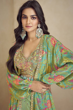 Sea Green Printed Art Silk Co-Ord Set (vega gulkayra kiera-7505-c)