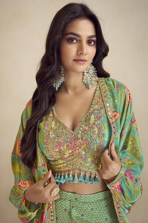 Sea Green Printed Art Silk Co-Ord Set (vega gulkayra kiera-7505-c)
