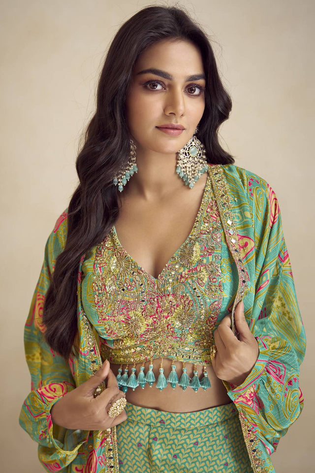 Sea Green Printed Art Silk Co-Ord Set (vega gulkayra kiera-7505-c)