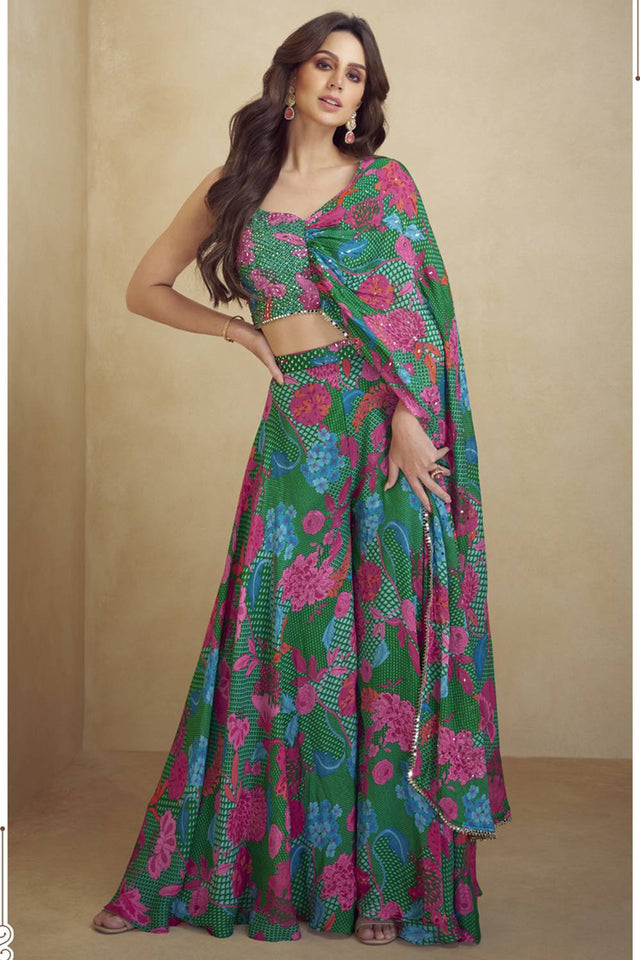 Green Floral Printed Art Silk Co-Ord Set (vega gulkayra kiera-7505-d)