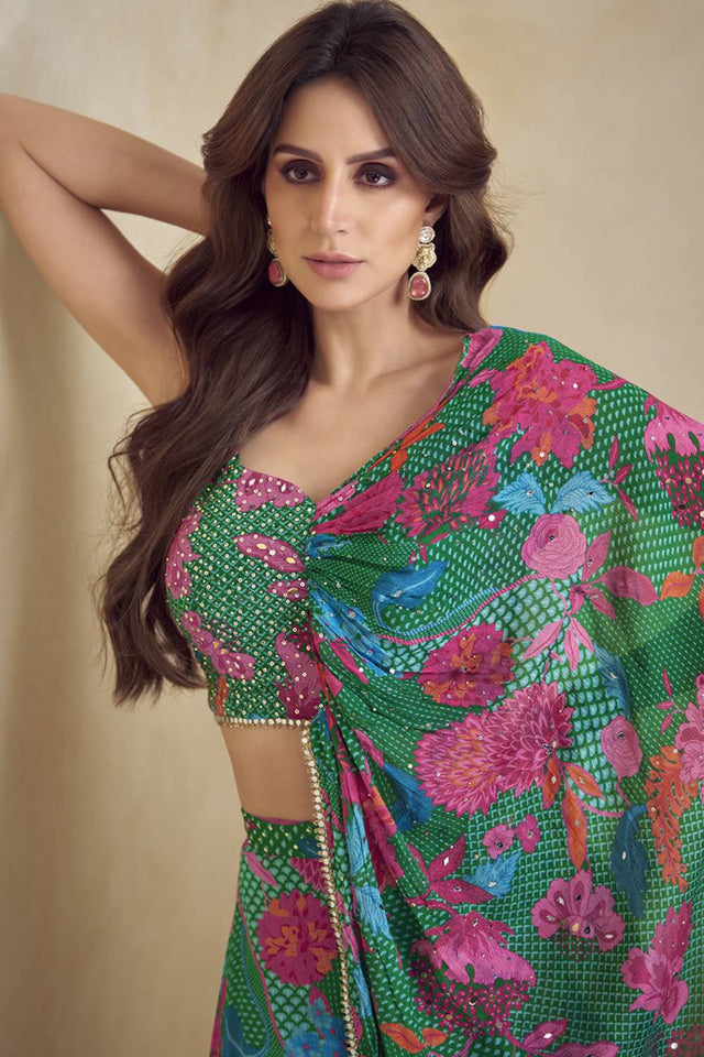 Green Floral Printed Art Silk Co-Ord Set (vega gulkayra kiera-7505-d)