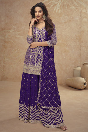 Purple Sequin with Embroidered Silk Sharara Suit Set (vega gulkayra palak-7518-B-)
