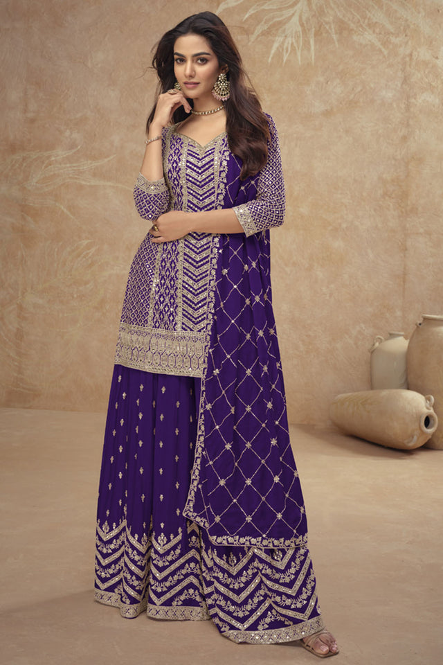 Purple Sequin with Embroidered Silk Sharara Suit Set (vega gulkayra palak-7518-B-)