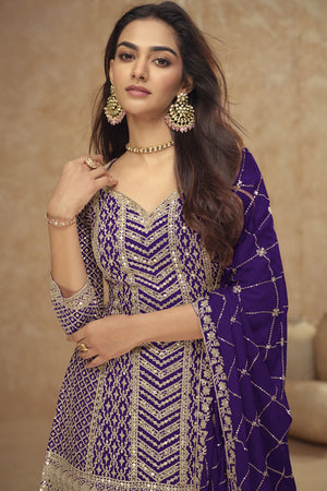 Purple Sequin with Embroidered Silk Sharara Suit Set (vega gulkayra palak-7518-B-)