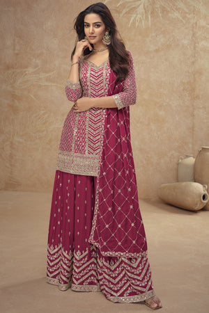 Pink Sequin with Embroidered Silk Sharara Suit Set