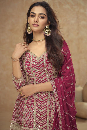 Pink Sequin with Embroidered Silk Sharara Suit Set