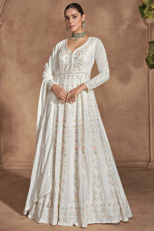 White Embroidered Silk Anarkali Suit Set (vega izhar-5678-a)