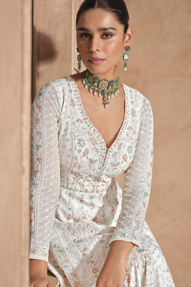 White Embroidered Silk Anarkali Suit Set (vega izhar-5678-a)