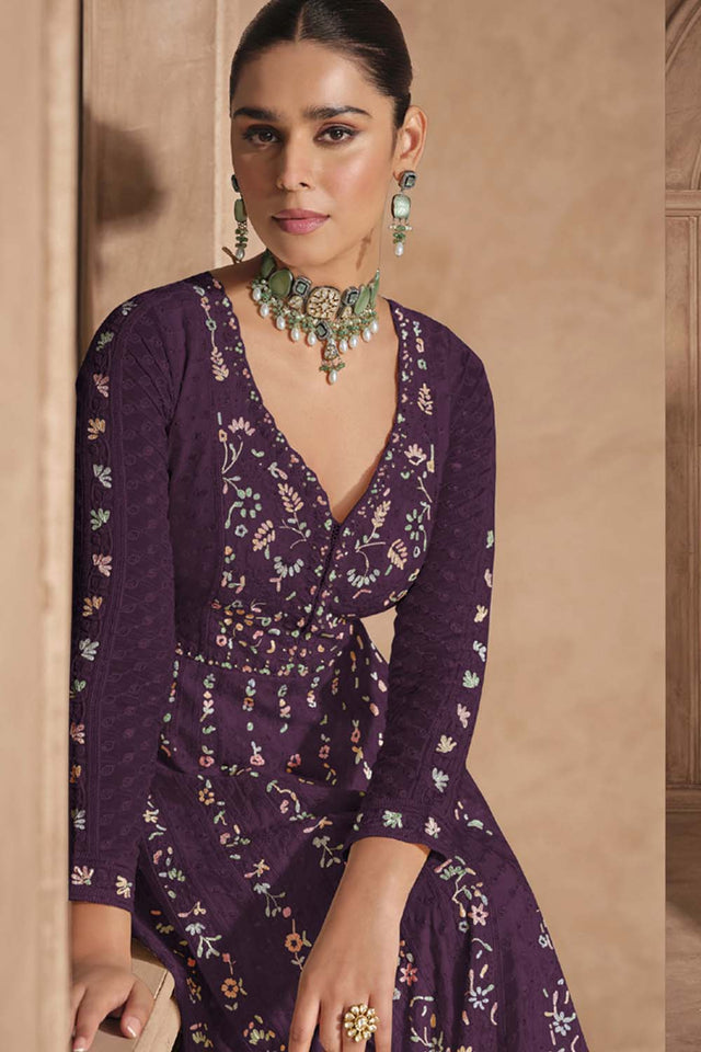 Violet Embroidered Silk Anarkali Suit Set (vega izhar-5678-c)
