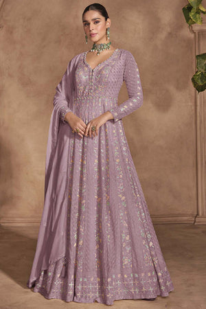 Pink Embroidered Silk Anarkali Suit Set (vega izhar-5678-d)