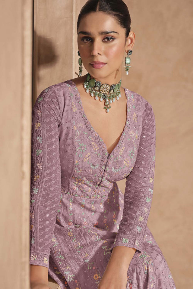 Pink Embroidered Silk Anarkali Suit Set (vega izhar-5678-d)