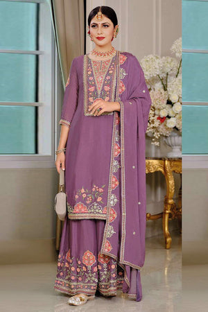Pink Floral Embroidered Art Silk Palazzo Suits (vega maaria-1188-c)