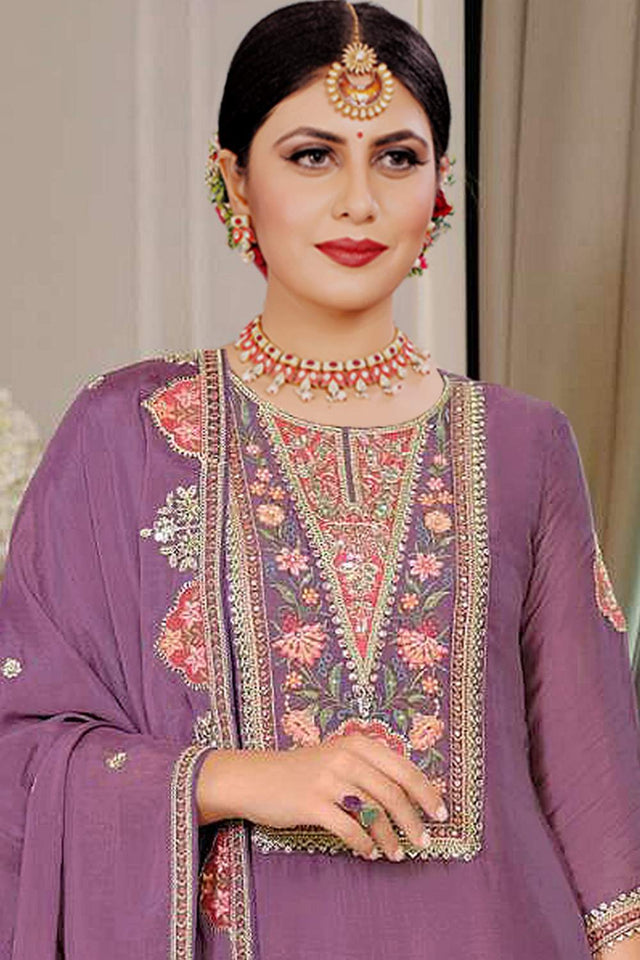 Pink Floral Embroidered Art Silk Palazzo Suits (vega maaria-1188-c)